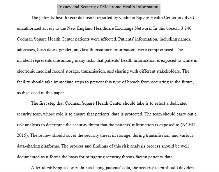 Privacy and Security of Electronic Health Information