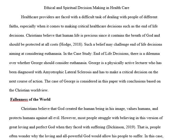 Ethical and Spiritual Decision Making in Health Care